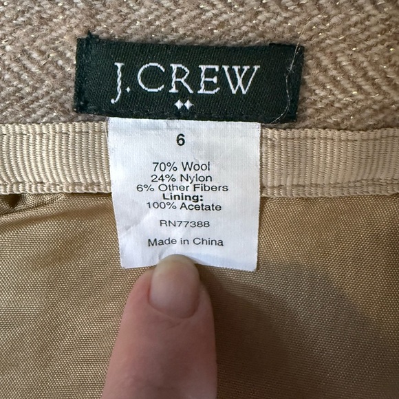 Vintage J Crew wool blend camel & gold herringbone back zip knee length skirt 6 - Picture 9 of 9